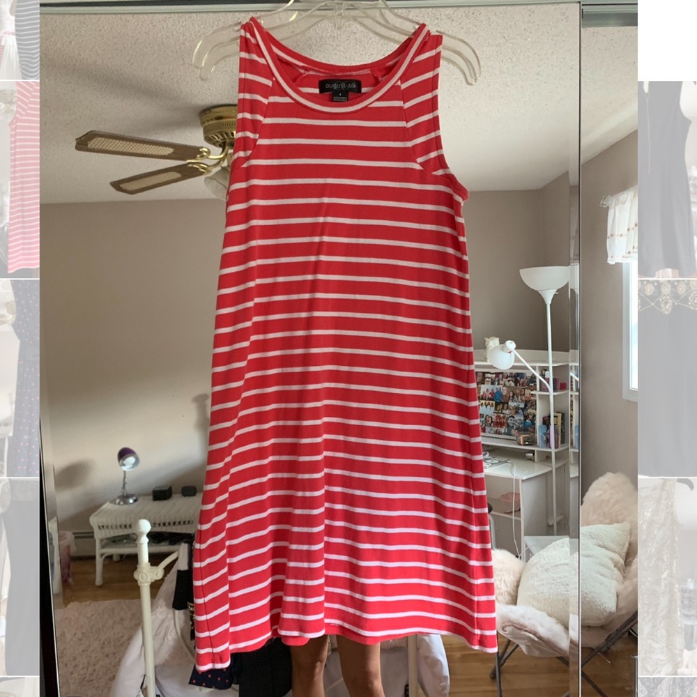 pink and white stripped dress